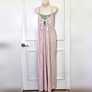 Matilda Jane No Baggage Pink/Green Striped Maxi Dress W/Floral Detail,Size XXL